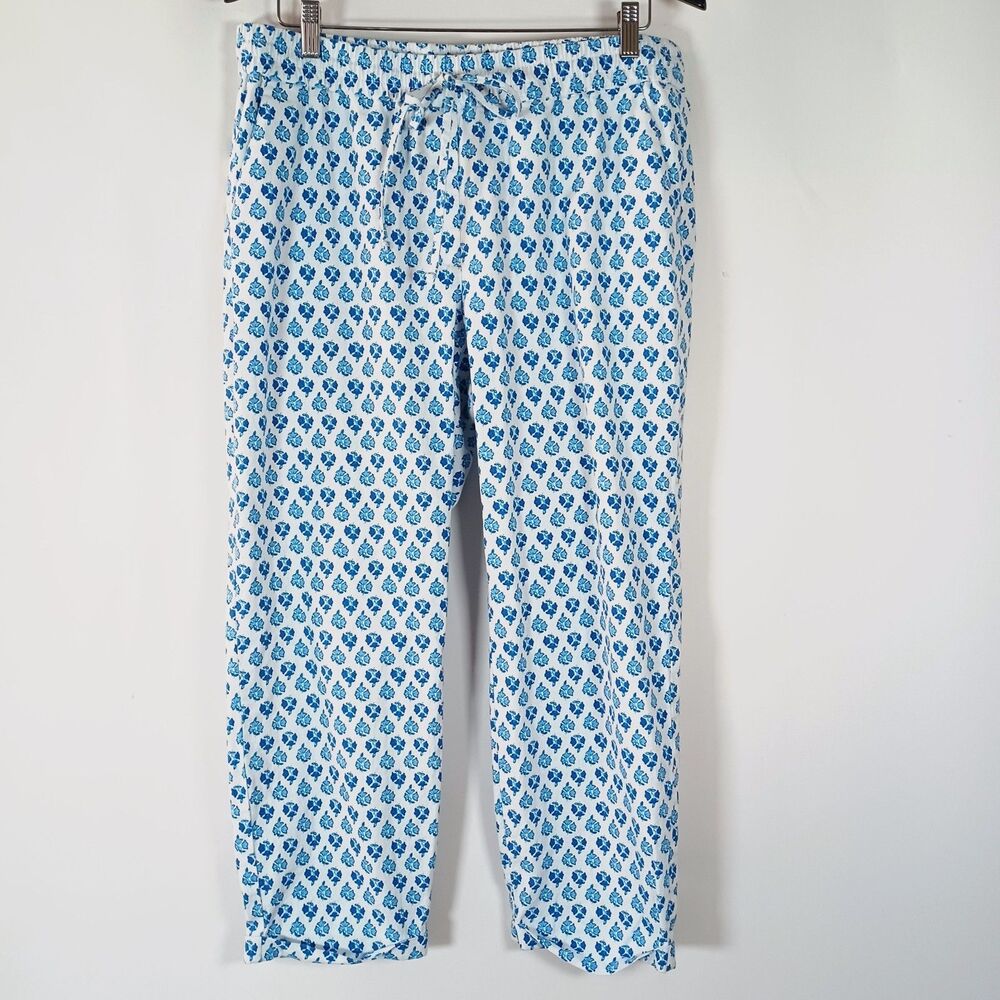 J Crew Pants Linen Cotton Blend Size 12 Block Print Floral Beach Preppy Cuffed‎